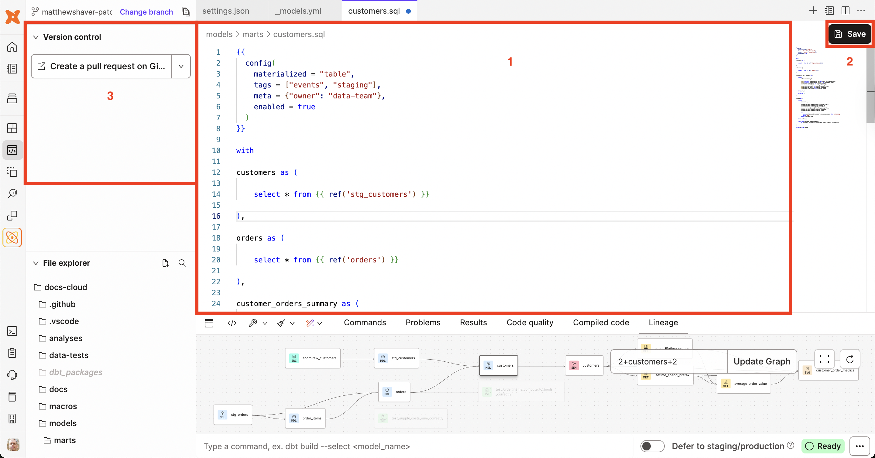 Use the file editor, version control section, and save button during your development workflow Use the file editor, version control section, and save button during your development workflow